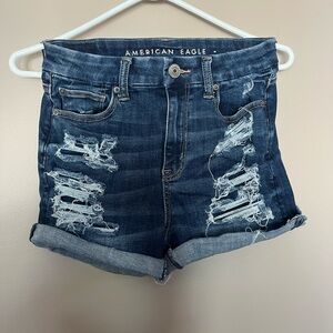 American Eagle Outfitters Dark Blue Distressed Jean Shorts